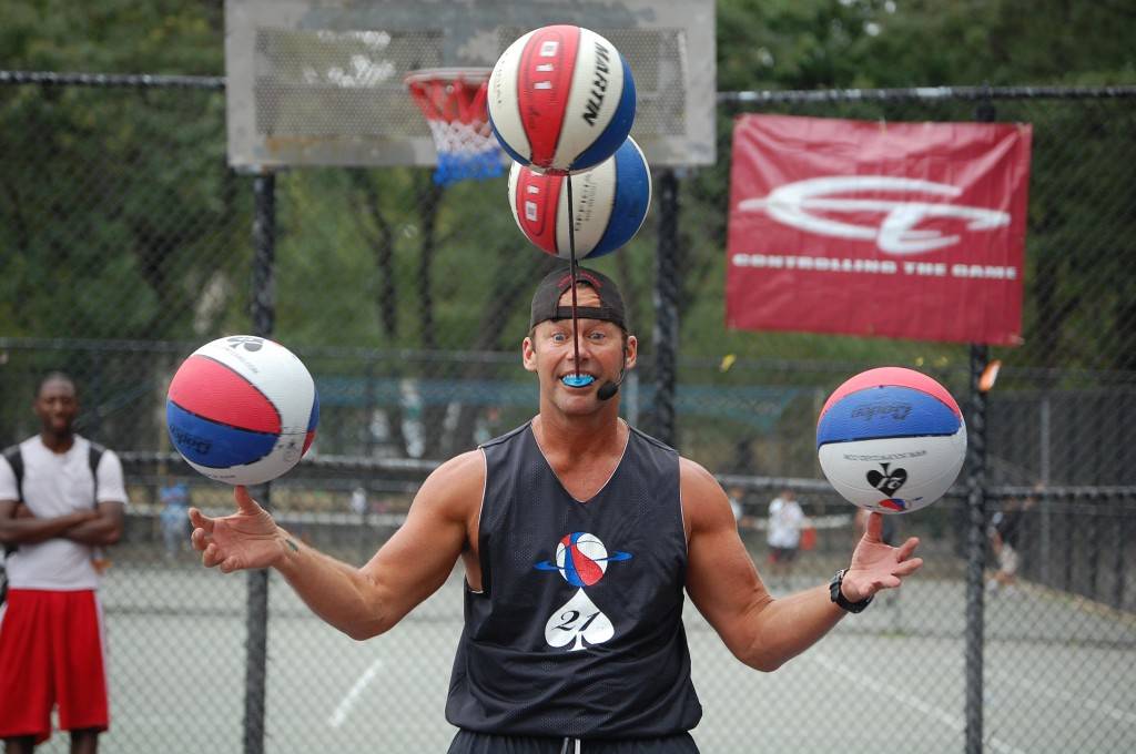 Jack "Blackjack" Ryan entertains the crowd at the 5th Annual Gardiner Memorial Basketball Classic